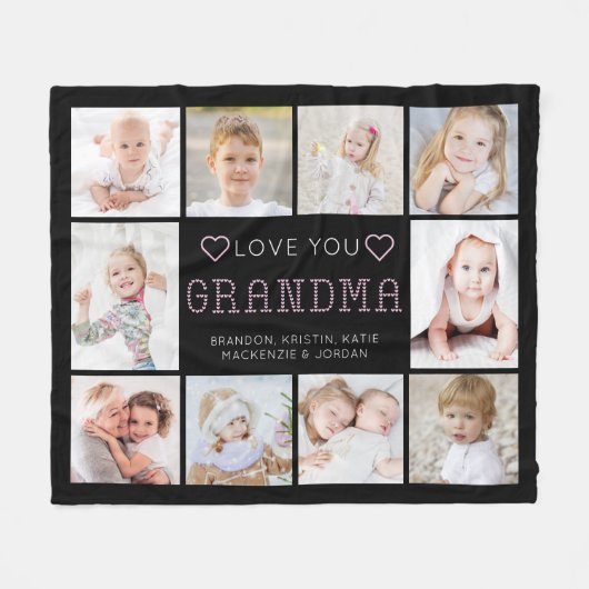 Love You Oma Harten 10 Foto Aangepaste Kleuren Fleece Deken (Voorkant (Horizontaal))