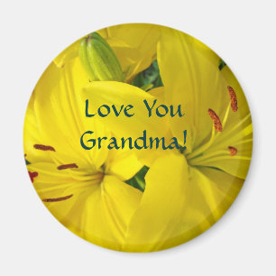 Love You Oma! magneet cadeau Gele Lelie Bloemen