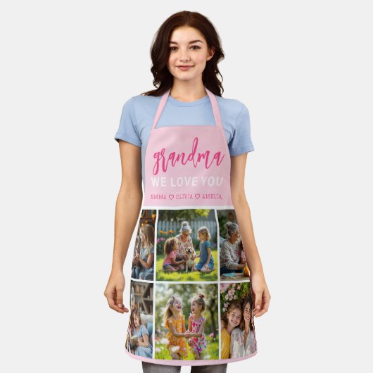 Love You Oma Schattige Roze Fotocollage Schort (Gedragen)
