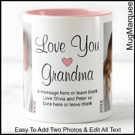 Love You Oma Verjaardag Tekst & Foto's, Wit C00 Tweekleurige Koffiemok