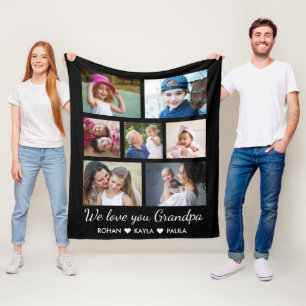 Love You Opa Grandkids 7 Fotocollage Zwart Fleece Deken