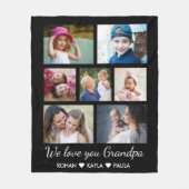 Love You Opa Grandkids 7 Fotocollage Zwart Fleece Deken (Voorkant)