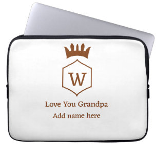 Love you opa kroon voeg naamgegevens bruin squa laptop sleeve