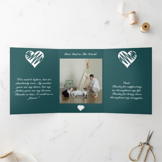 Love You Papa Bericht Hart Vaders Dag Quote Foto Drieluik Wenskaart (Binnen)