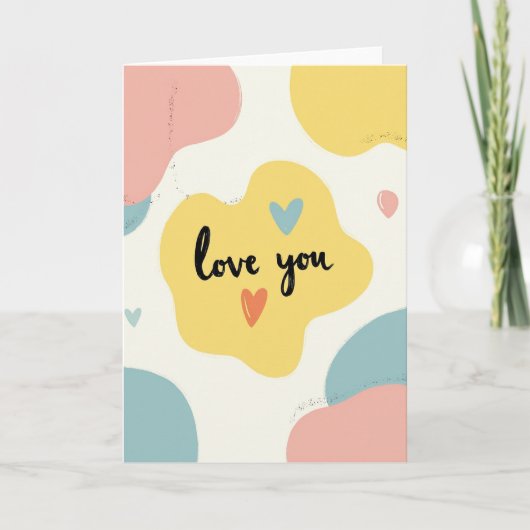 Love You Pastel Harten Kaart (Voorkant)