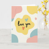 Love You Pastel Harten Kaart (Gele Bloem)