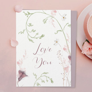 Love You Pastel Waterverf Bloemen Valentijn Kaart