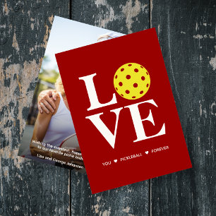 "LOVE YOU, Pickleball, Forever" Rode fotokaart Feestdagenkaart