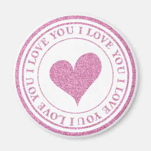 Love You Pink Glitter Magneet