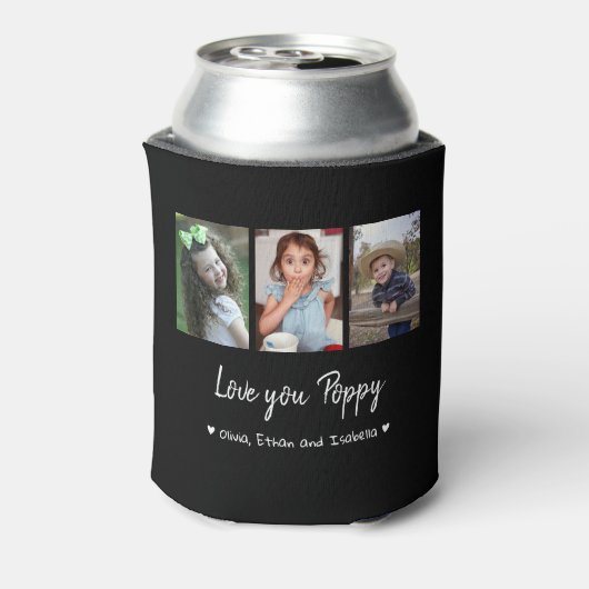 Love You Poppy 3 Photo Collage Black Custom Blikjeskoeler (Blikje Achterkant)