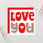 Love You Quote Happy Valentines Day Rood Wit Kaart (Voorkant / Achterkant in situ)