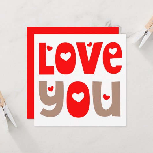 Love You Quote Happy Valentines Day Rood Wit Kaart (Voorkant / Achterkant in situ)