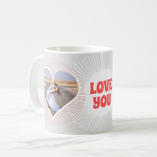 Love You Radiating Hearts Bruiloft Typografie Koffiemok (Voorkant links)