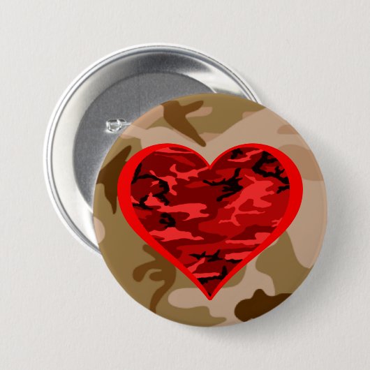 Love You Red Camo Heart Militaire Valentijn Button (Voorkant /achterkant)