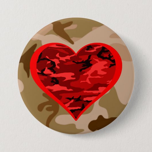 Love You Red Camo Heart Militaire Valentijn Button (Voorkant)