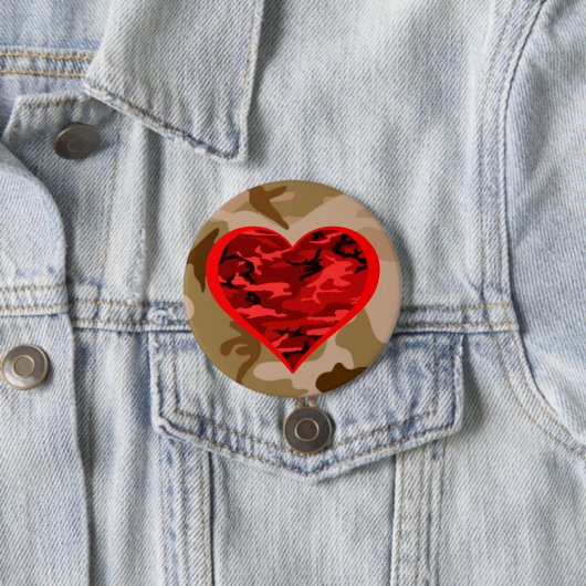 Love You Red Camo Heart Militaire Valentijn Button (In situ)