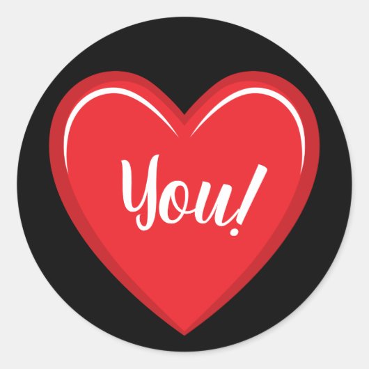 Love You Red Heart Sticker op Solid Black (Voorkant)
