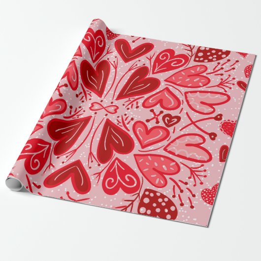 Love You Red Hearts Valentijn Gift Cadeaupapier (Uitgerold)