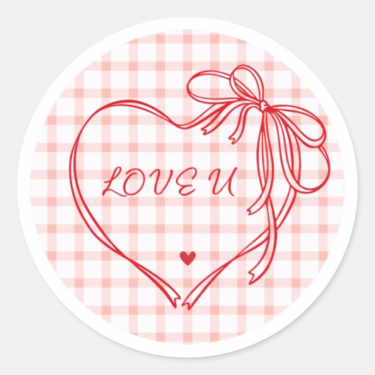 “Love You Ribbon Heart” Ronde Sticker (Voorkant)