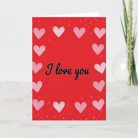 Love You Rode Harten Patroon Kaart (Voorkant)