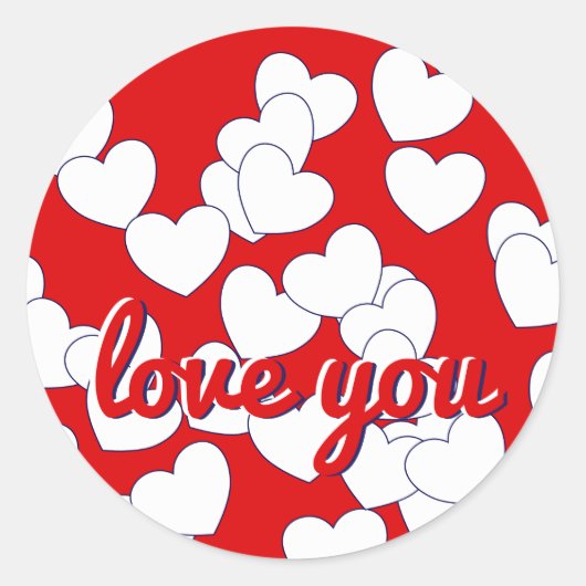 'love you' - Rood met Schattigee witte liefdeshart Ronde Sticker (Voorkant)