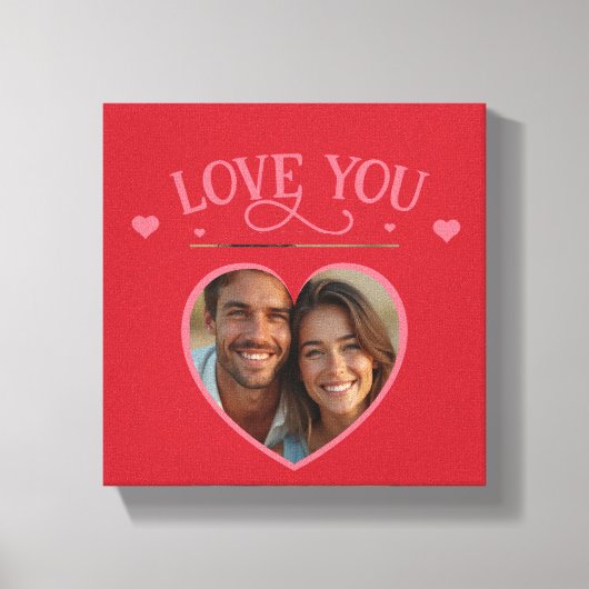 Love You Script & Heart Foto in het rood Canvas Afdruk (Voorkant)