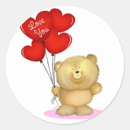 Love You Teddy Bear met hartballons Ronde Sticker (Voorkant)