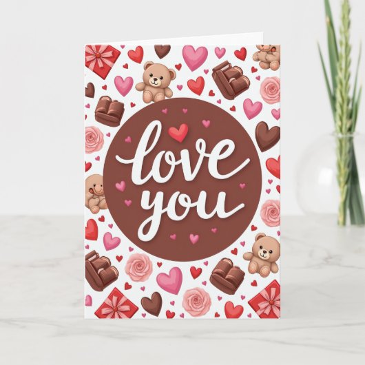Love You Teddy Beer Harten Kaart (Voorkant)
