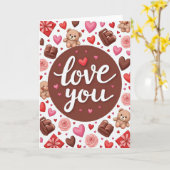 Love You Teddy Beer Harten Kaart (Gele Bloem)