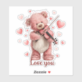 Love You Teddy met Viool Sticker