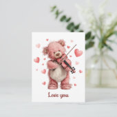 Love You Teddy with Violin Briefkaart (Staand voorkant)