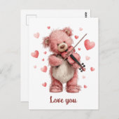 Love You Teddy with Violin Briefkaart (Voorkant / Achterkant)