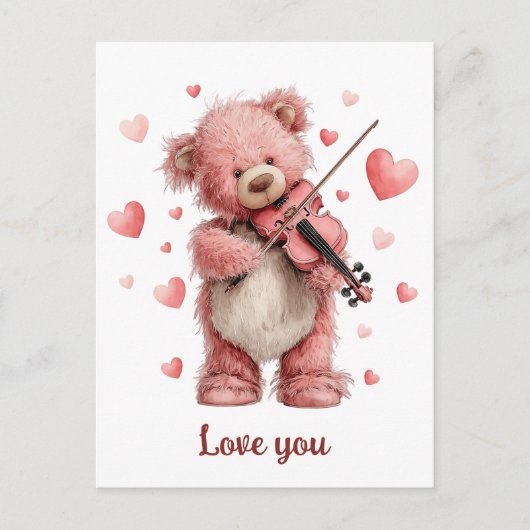 Love You Teddy with Violin Briefkaart (Voorkant)
