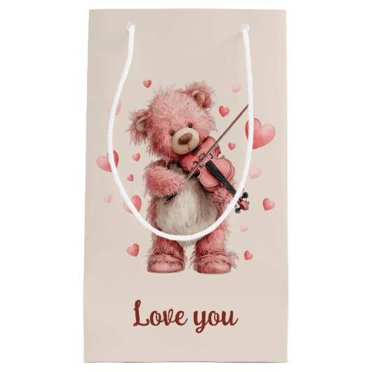 Love You Teddy with Violin Klein Cadeauzakje (Voorkant)