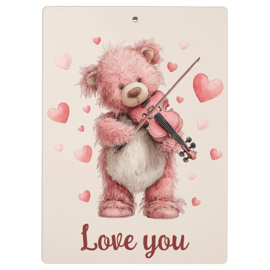 Love You Teddy with Violin Klembord (Achterkant)