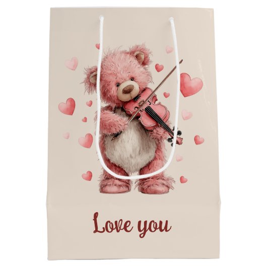 Love You Teddy with Violin Medium Cadeauzakje (Achterkant)