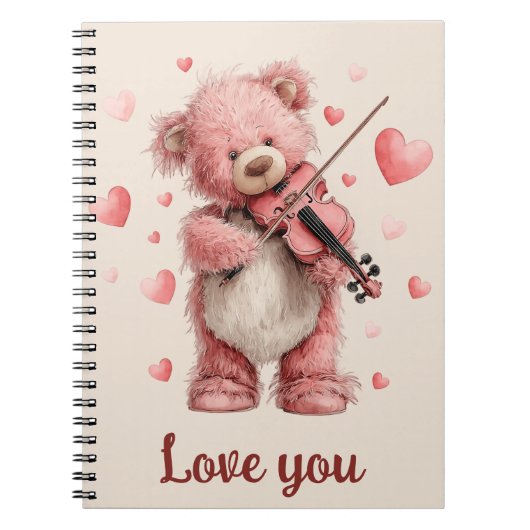 Love You Teddy with Violin Notitieboek (Voorkant)