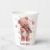 Love You Teddy with Violin Paper cup Papieren Bekers (Achterkant)