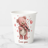 Love You Teddy with Violin Paper cup Papieren Bekers (Voorkant)