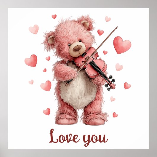 Love You Teddy with Violin Poster (Voorkant)