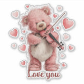 Love You Teddy with Violin Sticker (Voorkant)
