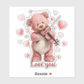 Love You Teddy with Violin Sticker (Vel)