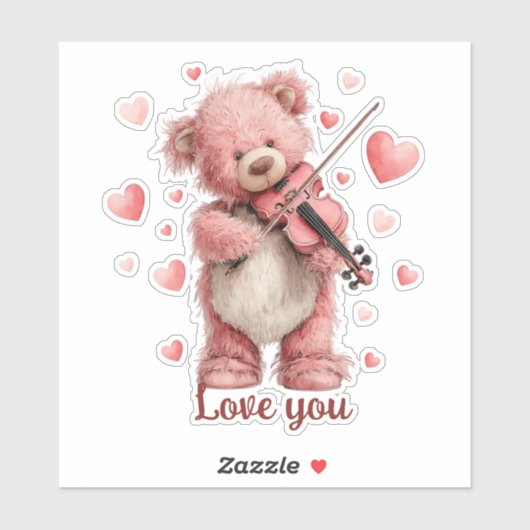 Love You Teddy with Violin Sticker (Vel)