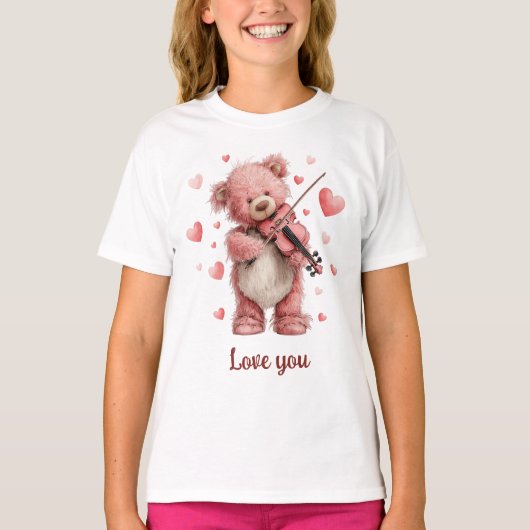 Love You Teddy with Violin T-shirt (Voorkant)