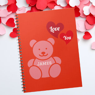 Love You Teddybeer en harten, gepersonaliseerd Notitieboek