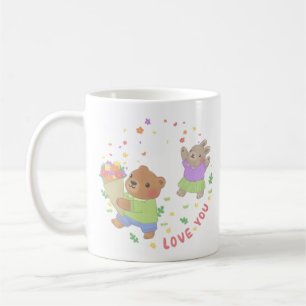 Love You: Teddybeer en konijn met bloemen Koffiemok