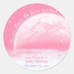 Love You To The Moon & Back Pink Girl Baby shower Ronde Sticker