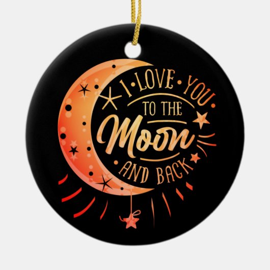 Love You To The Moon Black Ceramic Circle Ornament (Voorkant)