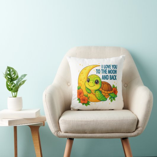 Love You to the Moon en Back Baby Turtle Kussen (Stoel)