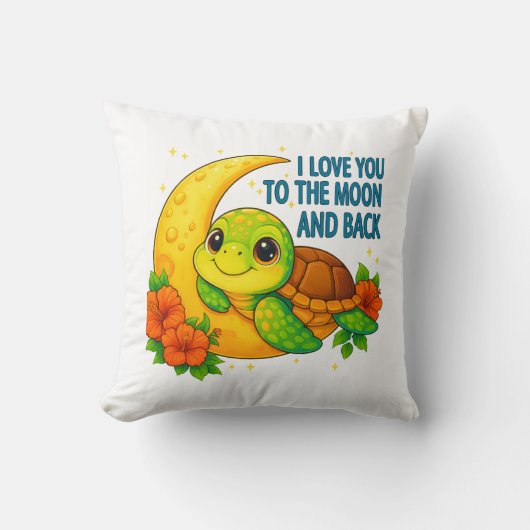 Love You to the Moon en Back Baby Turtle Kussen (Voorkant)